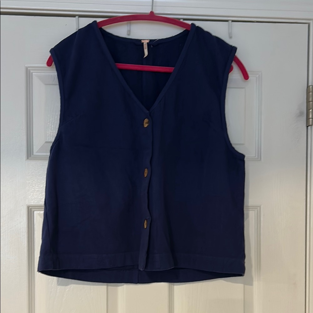 Free People Blue Boxy Button Down Shirt